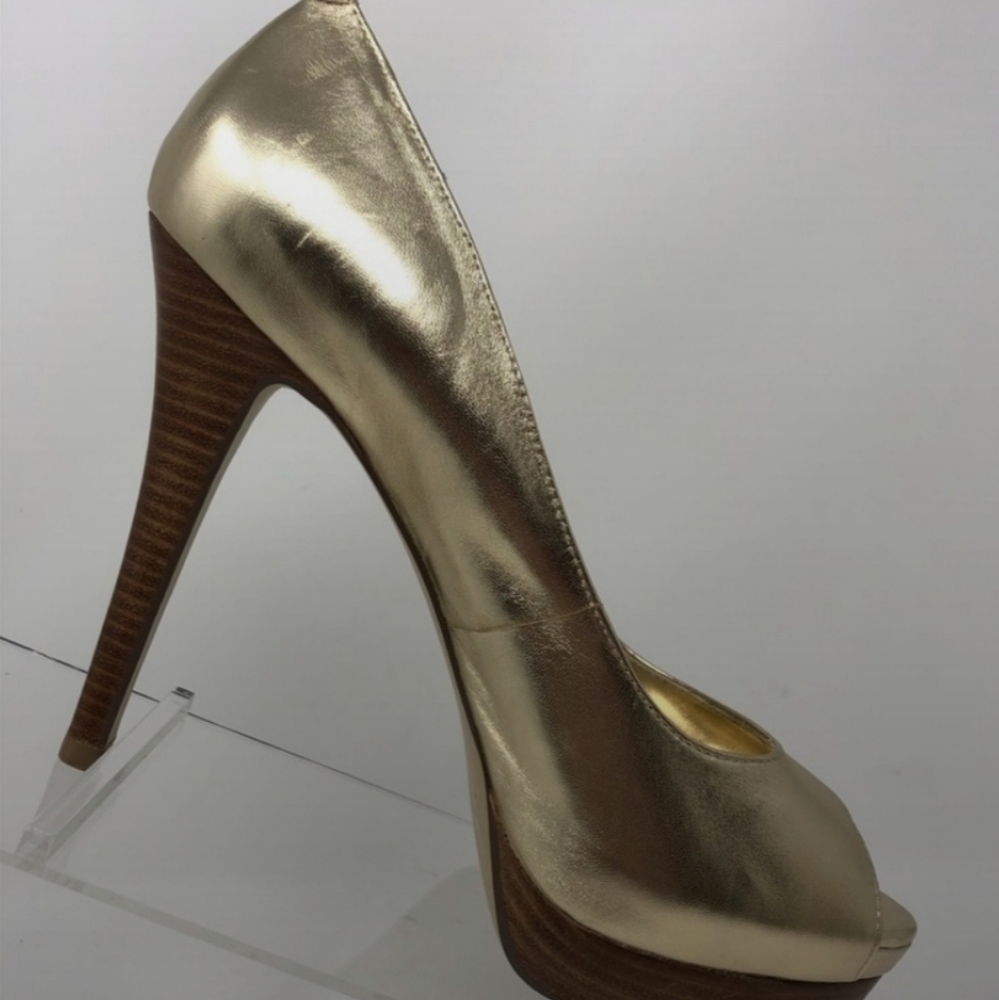 BCBGeneration Gold Peep Toe Pumps